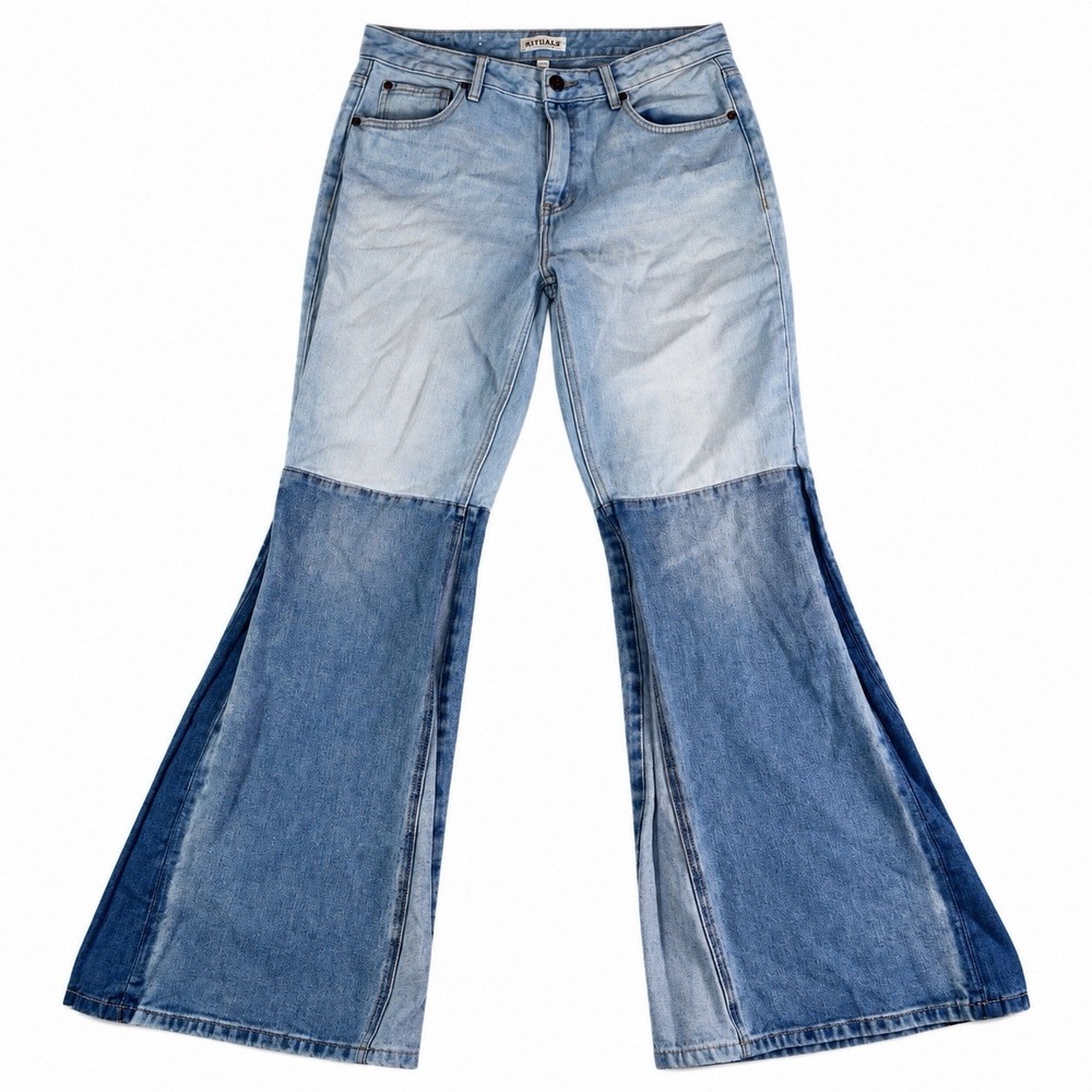 shyanne jeans super flare raw hem color block 32